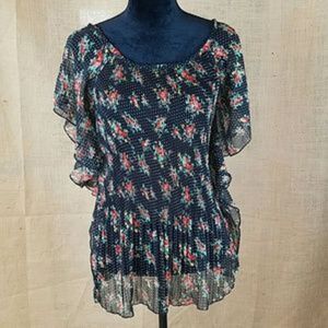 Romeo & Juliet women M blouse sheer floral batwings cottagecore dark romantic